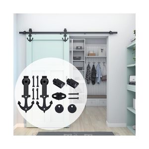 Quincaillerie de porte coulissante de 6,6 pieds Système de quincaillerie suspendue pour porte de grange coulissante Kit de quincaillerie coulissante pour porte de grange en bois simple - Product Image 2