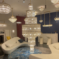 Lustre en cristal multi-niveaux, grande suspension longue pour villa, duplex, escalier, hall d'hôtel, décoration de plafond haut