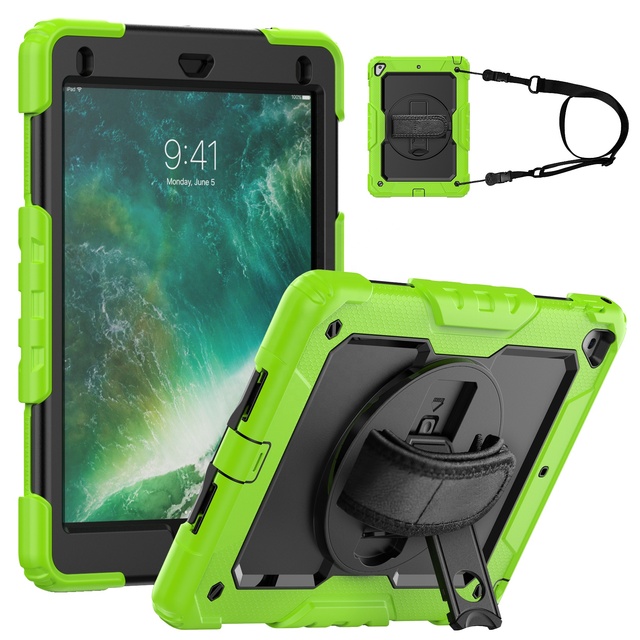 360 Rotating Case for iPad 9.7inch 2017 2018 Pro 9.7 Air 2 With Hand Strap Smart Cover Silicone Shockproof Case