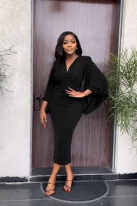 9962 nueva llegada elegante <span class=keywords><strong>Ba</strong></span> <span class=keywords><strong>Ing</strong></span> manga cuello en V Delgado de un solo paso vestidos de mujer para el trabajo de oficina Bodycon vestido de mujer Maxi vestido - Product Image 2