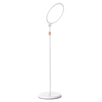 1 Musterexemplar OK Dimmbare Runde LED-Schönheitslampe für Live-Übertragungen Professionelles Aufhellungslicht mit Bodenständer für Content-Erstellung