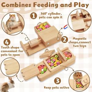 Wooden Pet Foraging Toy With Treat Dispensing For Rabbit Hamster Interactive Feeder <b>Puzzle</b> <b>Box</b> Small Animal Enrichment - Product Image 5