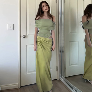 Jupe en tulle élégante de style mondain pour les vacances de printemps à épaules dénudées, <span class=keywords><strong>robe</strong></span> de tempérament transparente au design deux pièces - Product Image 2