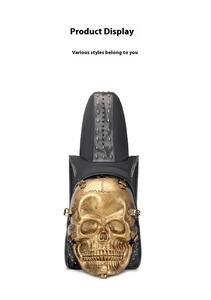クールなスカルデザイン屋外バックパックPUレザーナイロン裏地付きジッパー留め式スタイリッシュでファッショナブルなパーソナリティスタイル - Product Image 5
