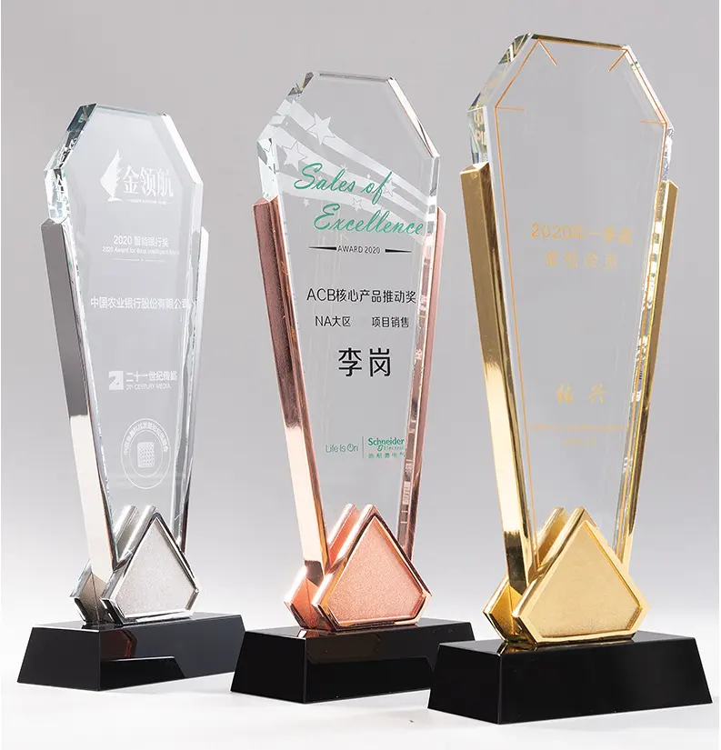 Nuovo premio di cooperazione aziendale di Design trofeo premio in cristallo di diamante in metallo dorato