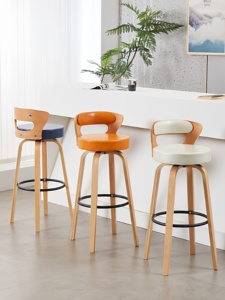 Taburete de Bar Moderno Estilo Song de Madera Maciza con Respaldo Giratorio Sin Reposabrazos para Uso Doméstico - Product Image 5