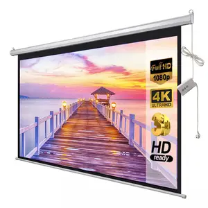 84 Inch Op Afstand Bedienbare Drop-Down Projectorscherm Hd 3d Intrekbare Plafond Muur Mount Projectiescherm Kantoor Home Film