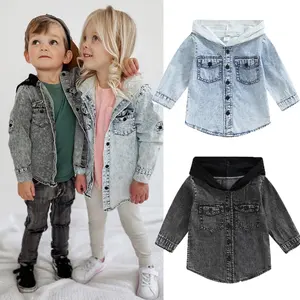 Джинсовая куртка с капюшоном для маленьких девочек и мальчиков, верхняя одежда из денима с капюшоном для весны и осени