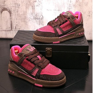 Baskets décontractées rétro de créateur pour hommes, marron rose, à lacets, respirantes, semelle extérieure en caoutchouc, chaussures de marche de luxe pour femmes - Product Image 2