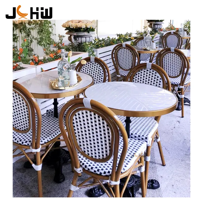 Rattan mobili da giardino all'aperto caffè francese bistrot sedia da pranzo in vimini ristorante patio tavolo e sedia