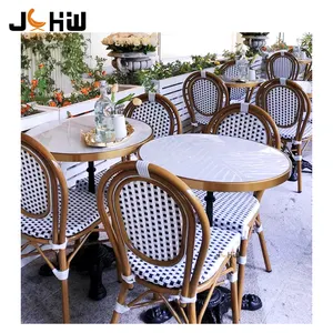 Mây ngoài trời nội thất sân vườn Pháp Cafe Bistro Ghế ăn wicker nhà hàng Patio Bàn và ghế