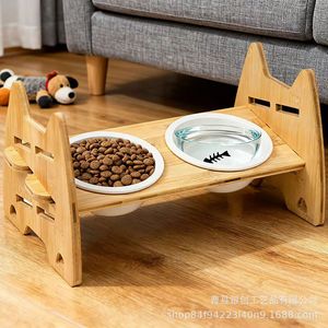 Support surélevé pour gamelles de chat en bois massif, double station d'alimentation avec bols pour nourriture et eau, pour animaux de compagnie d'intérieur, usage domestique - Product Image 2