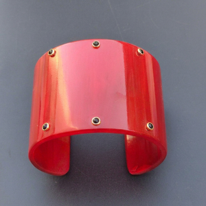 MN EXPORTS Trendy <b>Red</b> Cow Horn Cuff <b>Bracelet</b> with Gold Studs Unisex Christian Gift Modern Fashion Jewelry - Product Image 1