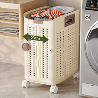 Nouveaux produits 2026, vente chaude, panier à linge pliable en plastique mural avec roulettes