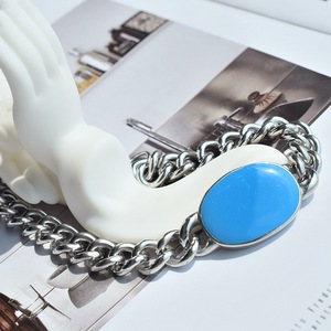 Pulsera de Piedras Preciosas Azules Estilo Indio Saman <span class=keywords><strong>Khan</strong></span>, Pulsera de Acero Inoxidable con Cadena Cubana para Hombre, Pulsera de Esmalte Azul <span class=keywords><strong>Salman</strong></span> <span class=keywords><strong>Khan</strong></span> - Product Image 3