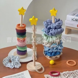 Star Shaped Hair Tie Storage Rack Solid Wood Desktop Organizer Multi Layer Hair Accessory Display <b>Stand</b> For Dorm Room - Product Image 4