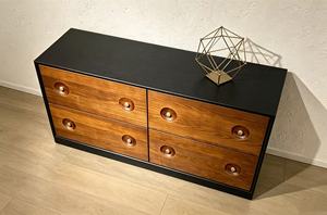 Mid Century Modern Solid Wood Credenza 4-<b>Drawer</b> <b>Storage</b> Cabinet Living Room Furniture Walnut Finish Slab Door Design - Product Image 6