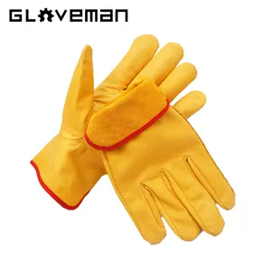 GLOVEMAN ถุงมือหนังทำงานสำหรับผู้ชาย,ถุงมือขับรถเพื่อความปลอดภัยของหนังวัววัวทำงานก่อสร้างสวนสีเหลือง