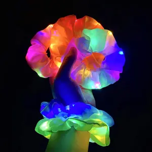 wholesale party led Flashing light up led glow luminous Scrunchies hair tie Hairband luminous rubber Band Scrunchie