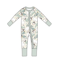 Baju monyet serat bambu anak-anak, baju terusan bercetak natal empat kaki YKK ritsleting