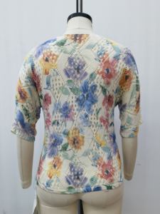 Suéter de Verano para Mujer OEM/ODM, Tejido, con Estampado Floral, Diseño Argyle, Manga 3/4, Cuello en U - Product Image 3