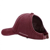 Gorra de béisbol de PVC desgastada de verano, de algodón lavado, con visera plana, orificio para cola de caballo, logotipo personalizado, protección solar, gorra de viaje bordada