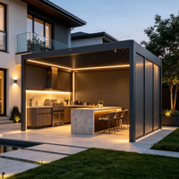 Pavillon de jardin moderne en aluminium avec volets et gazebo de jardin, disponible en tailles 3x3, 3x4, 4x3, 4x4, 4x5, 4x6, 6x3, 6x4, 6x5, 6x6M, manuel