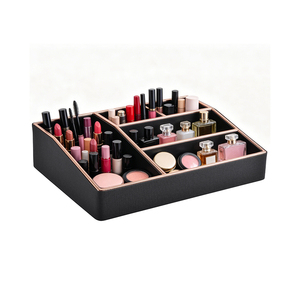 ZENOS Classic Leather Multi-functional Storage Box Single-Tier Desktop Bathroom Tray for Cosmetics <b>Small</b> Item Storage Reusable - Product Image 2