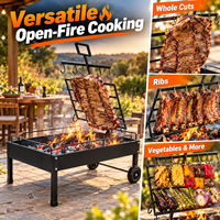 Barbecue au charbon de bois d'extérieur pour patio, jardin et réceptions, avec deux roues et grille réglable en hauteur