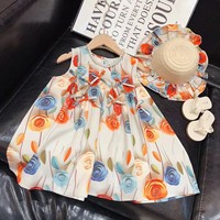 Gaun Pita Bunga Mawar untuk Anak Perempuan 2025, Gaun Tanpa Lengan Model Rompi Putri Manis dengan Ruffle dan Topi, Produk Rajut ODM Musim Panas untuk Anak-Anak