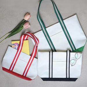 Sacs fourre-tout en toile à logo personnalisé, grande capacité, rayés, tendance, à bandoulière, en coton, à fermeture ouverte, pour femmes - Product Image 3