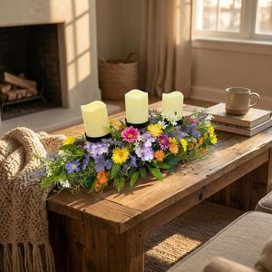 Centro de Mesa de 26 Pulgadas para Primavera/Verano con 3 Portavelas, Centro de Mesa Floral con Margaritas y Flores Silvestres para Mesa de Comedor - Product Image 2