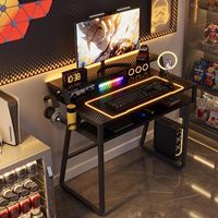 Bureau de jeu de haute qualité avec éclairage LED, table d'ordinateur ergonomique avec porte-gobelet et crochet pour casque, idéal pour le bureau à domicile ou les gamers