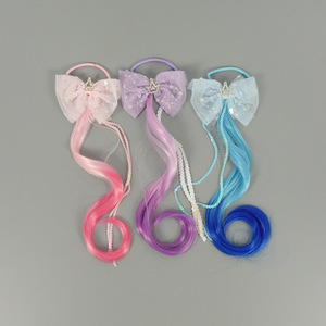 Cola de Caballo Ombre con Lazo de Tul, Lentejuelas, Cuentas y Cinta, Corona Elástica para el Cabello, Accesorios para el Cabello de Niñas para Disfraces de Princesa y Fiestas - Product Image 2