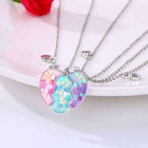 3 Pcs/set Best Friends Colliers Sequin Heart Broken Stitching Chain Necklace BFF Friendship Jewelry Gifts for Girl Kids - Product Image 2