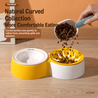 Ensemble de deux gamelles pour chat NicePets Flying Saucer |   Support en céramique incliné et surélevé anti-noircissement du menton |   Protection du cou 2-en-1 pour nourriture et eau