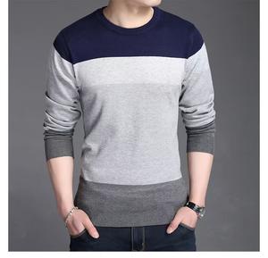 สเวตเตอร์สเวตเตอร์ถักแขนยาวไล่ระดับสีสำหรับผู้ชายเสื้อกันหนาวคอกลมมีขอบ - Product Image 4