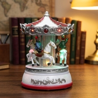 Boîte à musique carrousel rotatif LED de Noël rouge et blanc avec figurine cheval, ornement de bureau, cadeau de table de fête