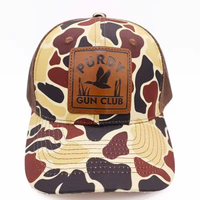 Old School Camo Trucker Hat Blank Retro Design Duck Brown Color Leather Patch Custom