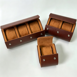 Étui de voyage pour montres en cuir, pour hommes et femmes, avec 3 emplacements, boîte de présentation marron pour montres-bracelets, forme rectangulaire - Product Image 1