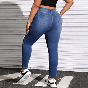 Plus Size Women's Skinny <b>Jeans</b> High <b>Elasticity</b> Blue Full Length European American Style - Product Image 3