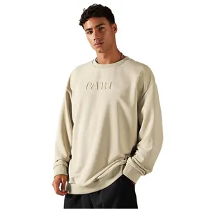 Spring Trend Round Neck Hoodie Men Urban Chill Knitted Relaxed Fit Alphabet Embossed Long Sleeve Sweatshirt