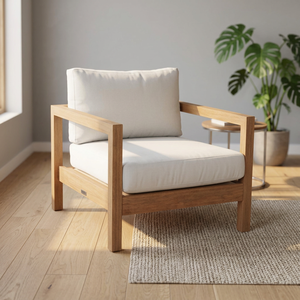 Chaise longue d'extérieur moderne en teck avec coussins - Imperméable et écologique pour jardin et terrasse, prête à l'emploi - Product Image 3
