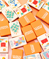 Tuiles de Mahjong en Acrylique Gratté à la Main à Quatre Couches Style Européen et Américain Lumina, Emballage Boîte Couleur PVC, Jeu de Société en Carton