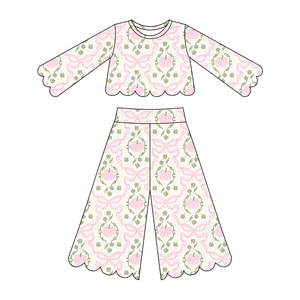 Pre-ordenar Conjunto de 2 Piezas para Niñas con Estampado de Halloween de Otoño, Lindo Conjunto de Pantalones de Pierna Ancha con Ribete Festoneado y Manga Larga, Ropa de Moda - Product Image 2