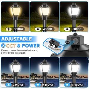 Luminaire LED pour poteau NGT, homologué ETL DLC, puissance réglable, éclairage extérieur pour poteaux, IP65, luminaire LED pour jardin, cour, éclairage de rue - Product Image 3