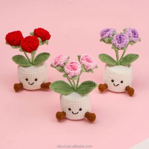 Fleurs artificielles faites à la main en fil tricoté au crochet, rose, tulipe, plante en pot - Product Image 1
