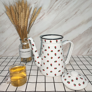 Bouilloire en émail, bouilloire à café rouge et <span class=keywords><strong>rose</strong></span>, théière pour <span class=keywords><strong>eau</strong></span>, vente en gros, 1.2l, offre spéciale - Product Image 4