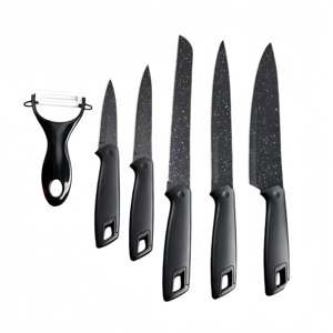 Juego de cuchillos de cocina de 6 piezas, cuchillo de chef con revestimiento antiadherente, cuchillo para cortar pan, cuchillo para frutas con pelador, acero inoxidable 3Cr13 - Product Image 1