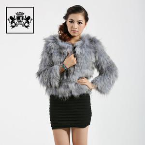 Janefur femmes élégant véritable fourrure manteaux d'hiver personnalisé <span class=keywords><strong>gris</strong></span> manteau de fourrure de raton laveur - Product Image 1